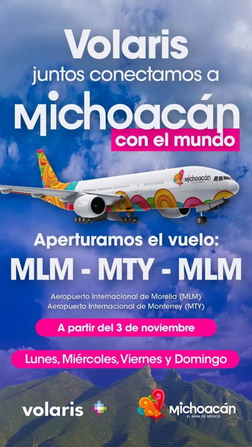 Volaris abre nueva ruta de Morelia a Monterrey               