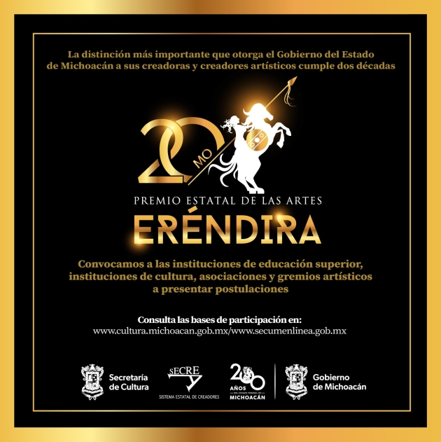 Abren convocatoria para el Premio Estatal de las Artes Eréndira 