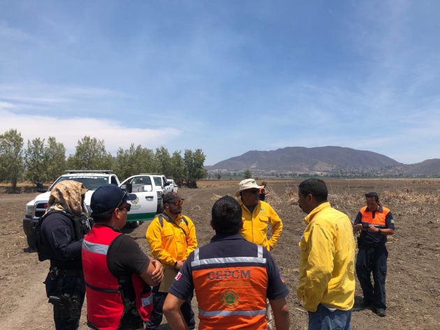 Brigadas atienden incendio de tule en Santa Ana Maya 