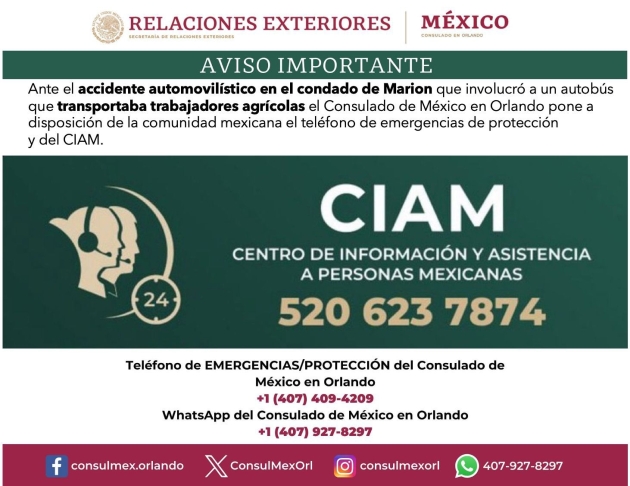 Semigrante, en contacto con Relaciones Exteriores por el accidente en Florida 