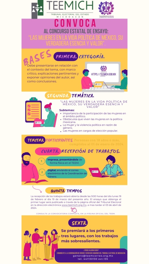 TEEMICH invita a participar en el concurso estatal de ensayo “Las mujeres en la vida política de México, su verdadera esencia y valor  