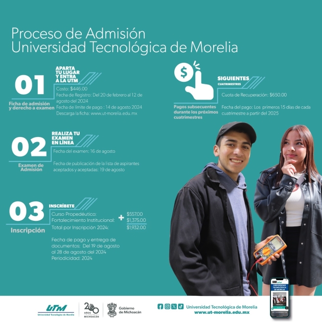Estas son las fechas para el proceso de admisión a la UTM   