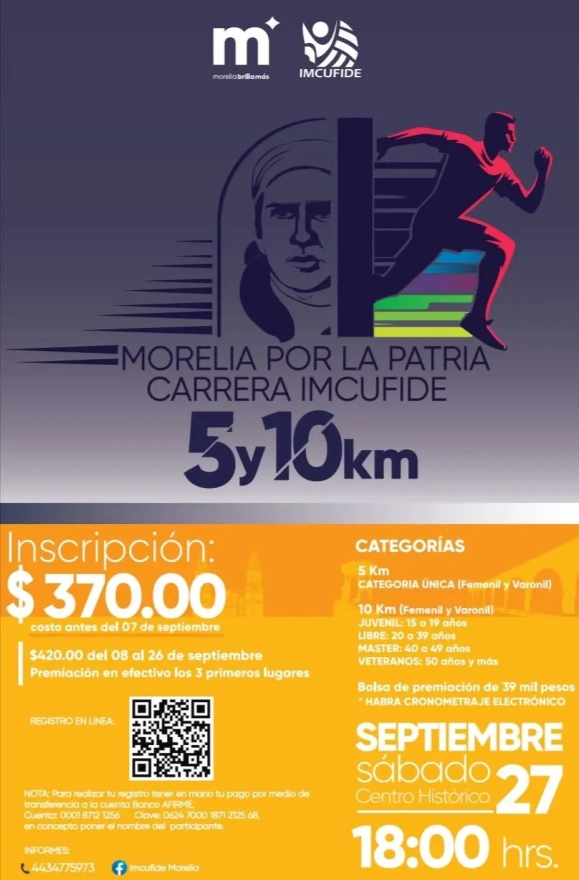 Convoca IMCUFIDE a la Primera Edición de la Carrera Atlética 5 y 10 kilómetros 