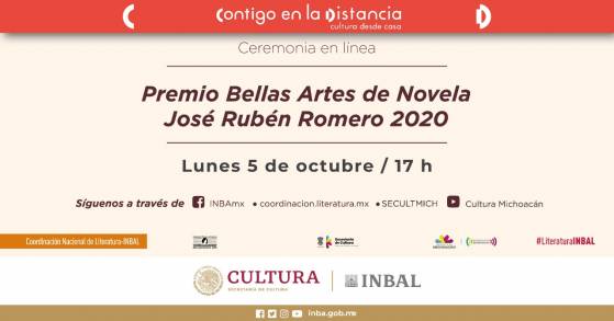 En línea, entrega del Premio Bellas Artes de Novela José Rubén Romero 2020