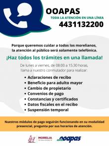 El OOAPAS anuncia nueva modalidad para realizar trámites 