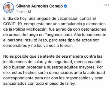 Reprueba Gobierno del Estado agresión a convoy de vacunación 