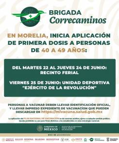 Este martes inicia vacunación a personas de 40 a 49 años en Morelia