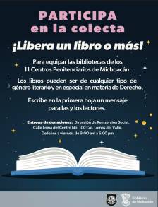 Inicia colecta Libera un Libro o Más para equipar bibliotecas de centros penitenciarios