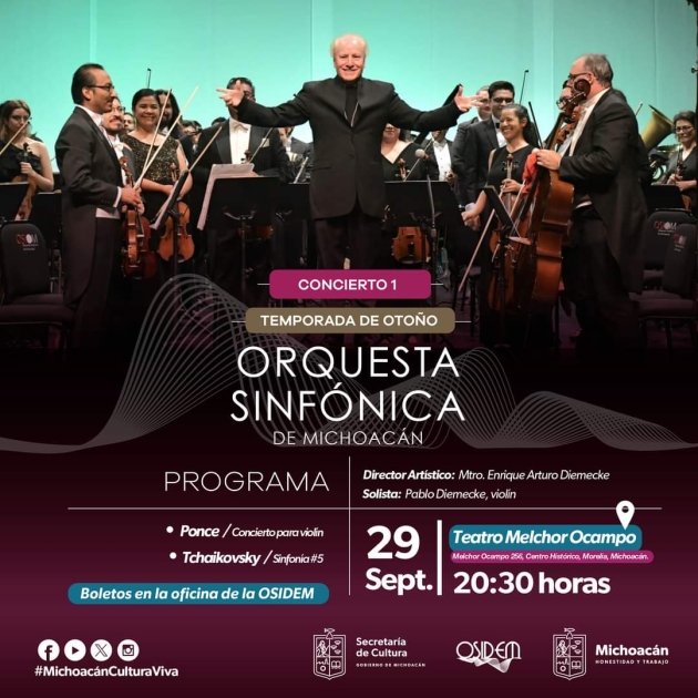 Presentará OSIDEM su  primer Concierto de la Temporada de Otoño