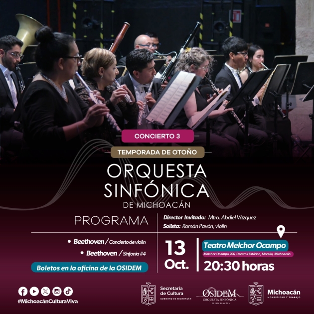 La OSIDEM Concertará su 3er Espectáculo Sonoro de Temporada Otoñal