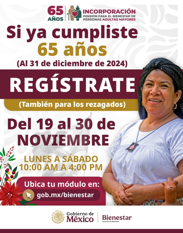 En noviembre, cierra registro a la Pensión Bienestar para Adultos Mayores 