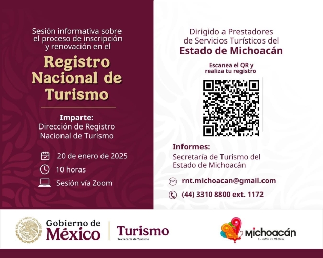 Llama Sectur Michoacán a sesión informativa del Registro Nacional de Turismo 