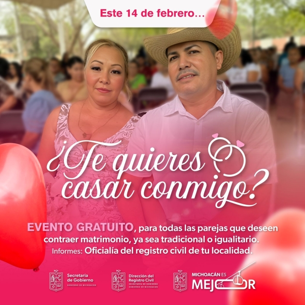 ¿Te quieres casar? Michoacán tendrá Bodas Colectivas Gratis el 14 de Febrero 2025