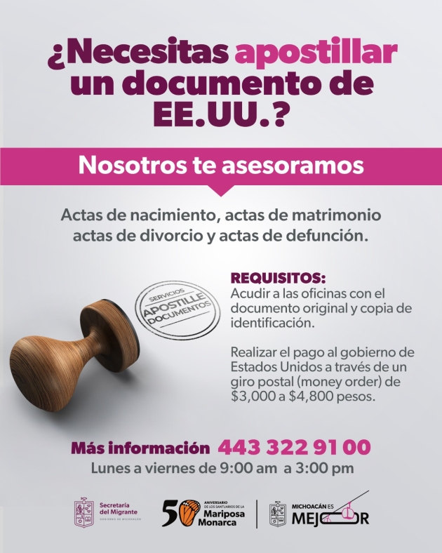 Semigrante Michoacán facilita apostilla de documentos de EUA para uso en México 