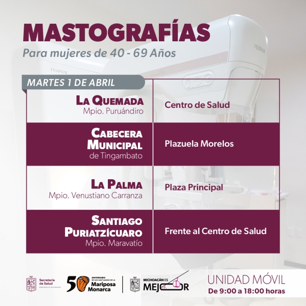 SSM anuncia mastografías sin costo en 8 municipios de Michoacán 