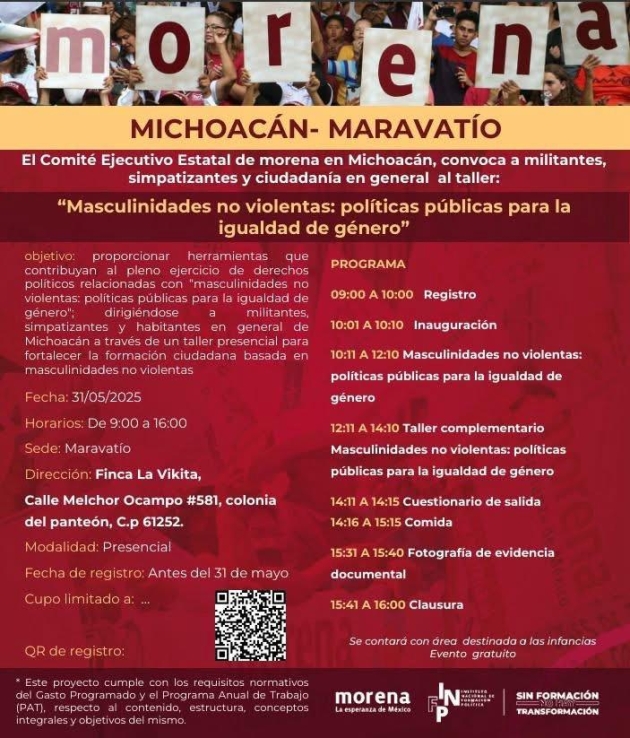 Convoca Morena Michoacán a taller sobre masculinidades no violentas 