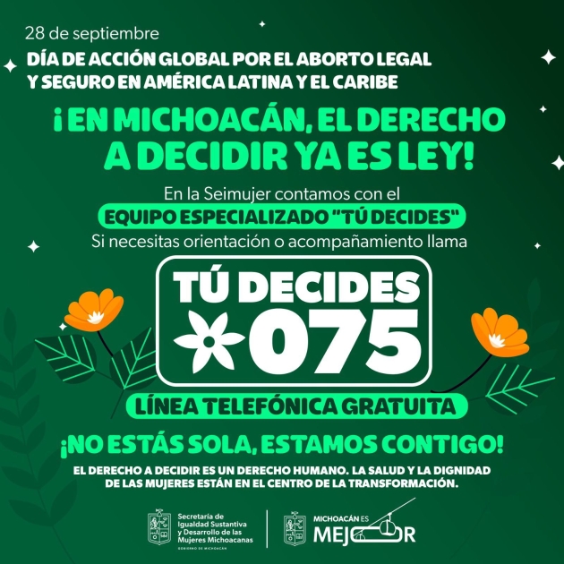 Seimujer fortalece derecho a decidir con la línea 075 y la Ruta Servicios de Aborto Seguro 