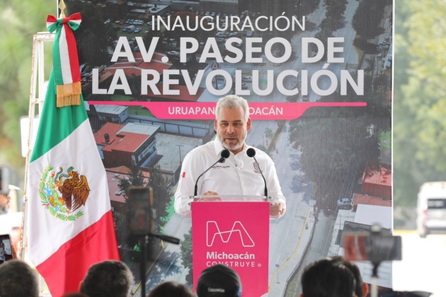 Inaugura Alfredo Ramírez Bedolla segunda etapa de avenida Paseo de la Revolución en Uruapan 
