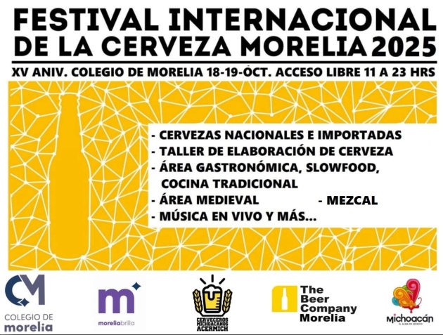 Prepárate para celebrar los 15 años del  Festival Internacional de la Cerveza de Morelia el 18 y 19 de octubre 2025