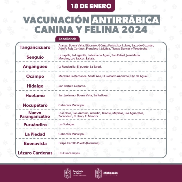 SSM anuncia vacunación antirrábica para perros y gatos en 14 municipios