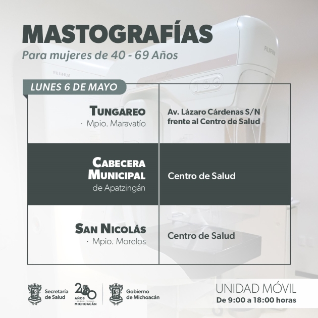Anuncia SSM mastografías gratuitas en 4 municipios de Michoacán 