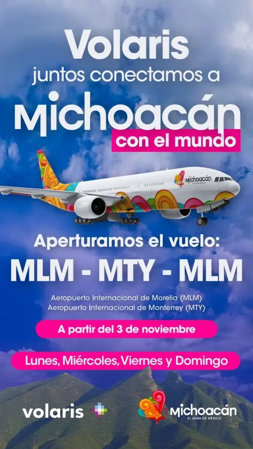 Volaris abre nueva ruta de Morelia a Monterrey               