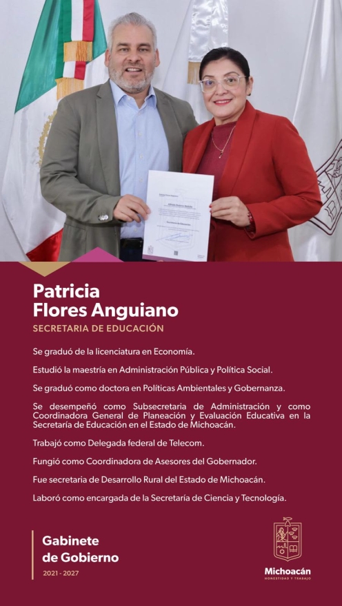Nombra Alfredo Ramírez Bedolla a Patricia Flores como Nueva Secretaria de Educación