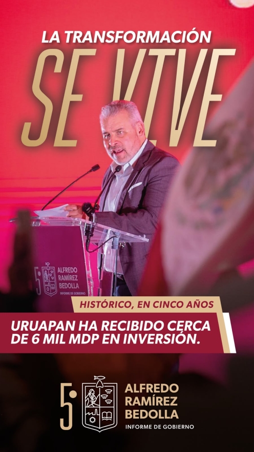 “Uruapan vive la transformación”: Ramírez Bedolla anuncia el Libramiento Norte y etapa final del Paseo de la Revolución en su 5to Informe de Gobierno 