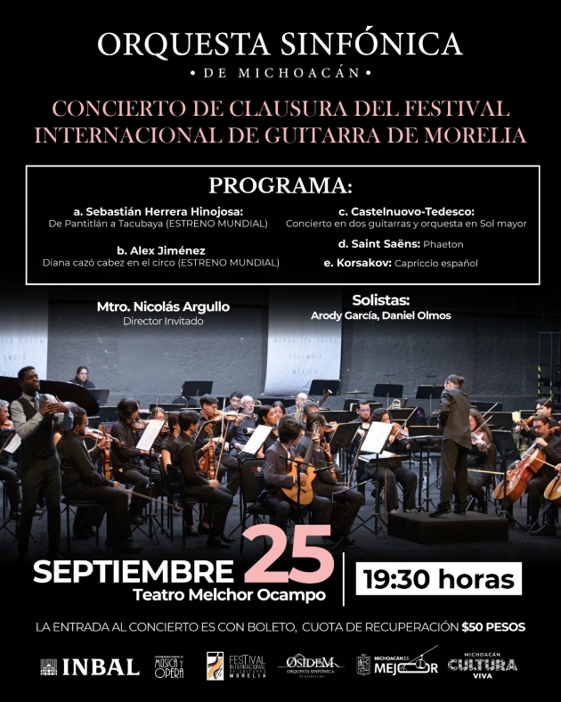 OSIDEM cerrará el Festival Internacional de Guitarra de Morelia con dos esperados  Estrenos 