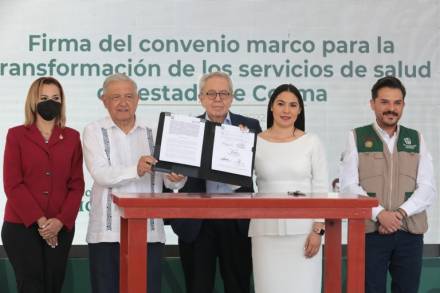 Plan de seguridad reduce delitos de impacto en Colima; presidente firma convenio de federalización de servicios de salud en esa entidad 
