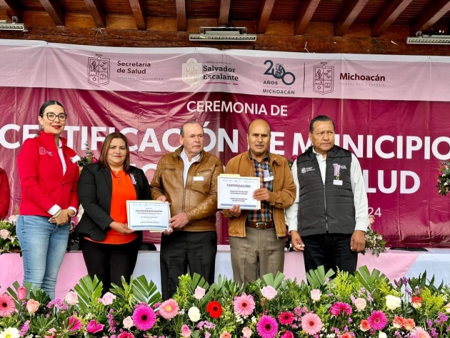 Recibe Salvador Escalante Certificado como Municipio Saludable 