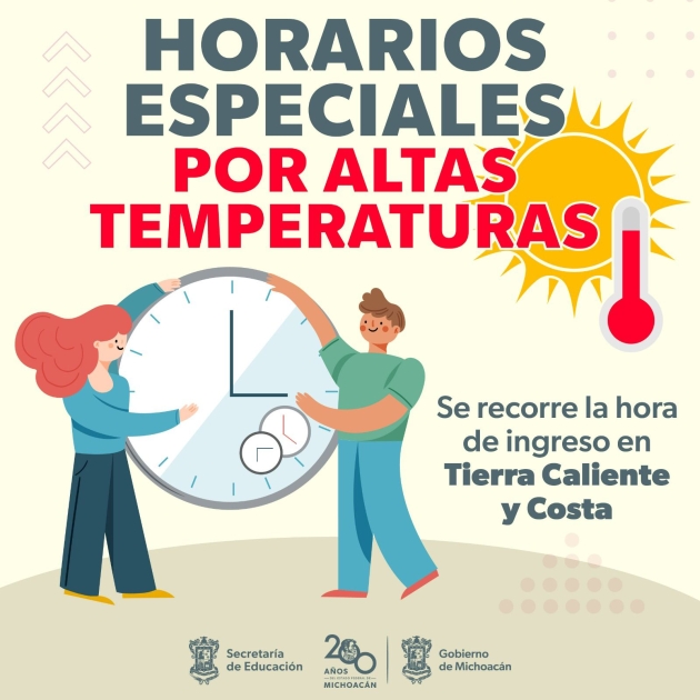 Por calor, SEE ajusta horario en escuelas de 25 municipios de Michoacán 