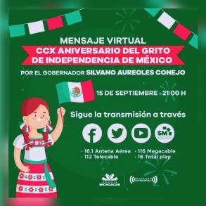 Encabezará el Gobernador Silvano Aureoles Grito virtual por la Independencia de México esta noche a las 21:00 hrs.
