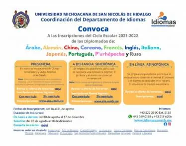 ABIERTA CONVOCATORIA DE IDIOMAS EN LA UMSNH PARA CLASES PRESENCIALES, A DISTANCIA Y EN LINEA 