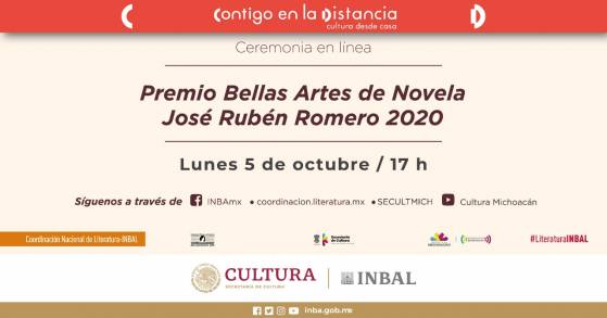 En línea, entrega del Premio Bellas Artes de Novela José Rubén Romero 2020