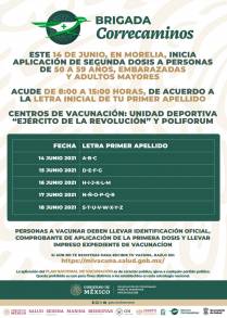 Este lunes inicia aplicación de segunda dosis a personas de 50 a 59 años en Morelia 