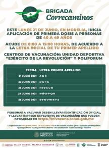 El Gobierno de Morelia alista la Próxima Jornada de Vacunación para Adultos de 40 a 49 Años.