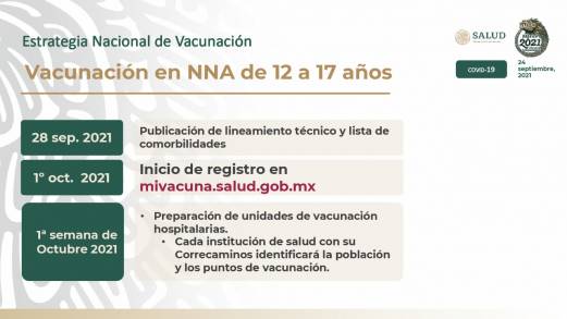En octubre inicia vacunación contra COVID-19 para niñas, niños y adolescentes con enfermedades crónicas