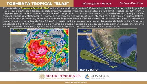 Ante fuertes lluvias por  la Tormenta Tropical Blas pide Protección Civil Extremar Precauciones 