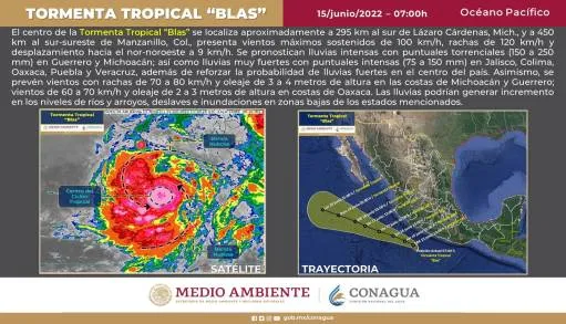Ante fuertes lluvias por  la Tormenta Tropical Blas pide Protección Civil Extremar Precauciones 