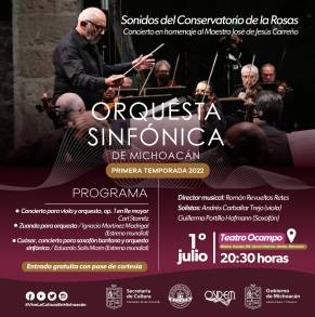 La Orquesta Sinfónica de Michoacán rendirá homenaje al Mtro. José de Jesús Carreño con un concierto en el Teatro Ocampo 