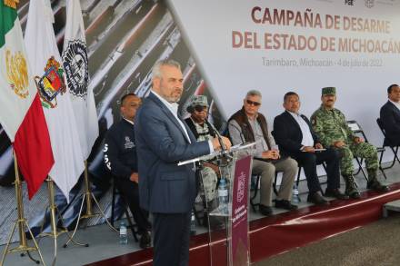 Arranca el Gobernador de Michoacán Alfredo Ramírez Bedolla  la estrategia Desarmando la Violencia en Michoacán 