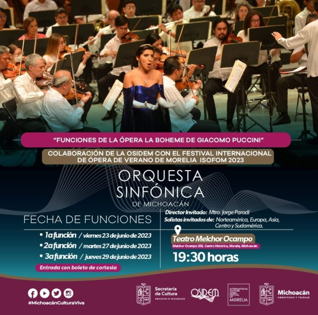 OSIDEM Concertará 3 Fechas con el Internacional Summer Ópera Festival Of Morelia  