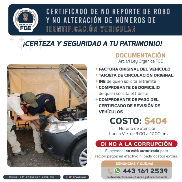 Certificará Fiscalía General legalidad de vehículos en Michoacán 