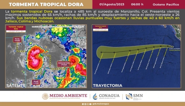 Tormenta tropical Dora provocará lluvias fuertes, pide PC estatal tomar previsiones 