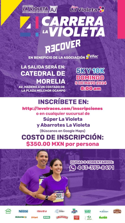 Abarrotes La Violeta celebrará la 4ª edición de su Carrera Atlética, a favor de la Asociación VIFAC 