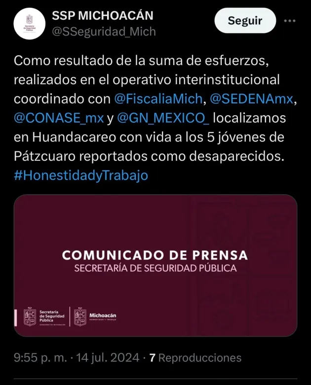 Resultado de trabajo interinstitucional, fueron localizadas cinco personas de Pátzcuaro, reportadas  