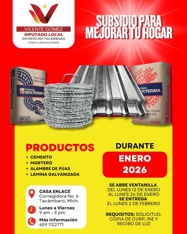 Abre Casa Enlace Tacámbaro de Vicente Gómez Núñez ventanilla para material de construcción 