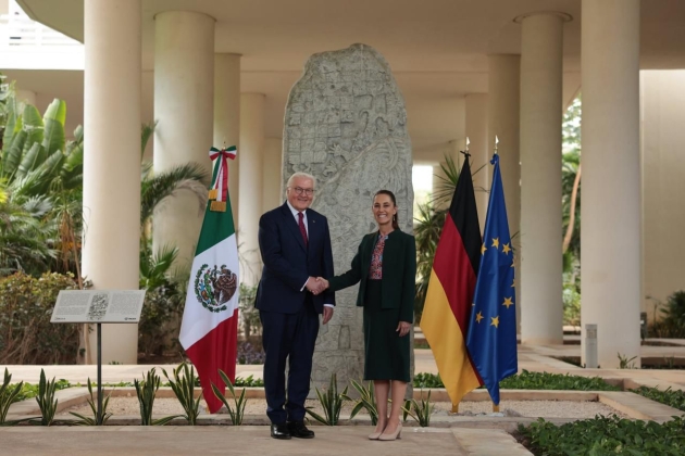 La Presidenta Claudia Sheinbaum Pardo recibe a su homólogo de la República Federal de Alemania, Frank-Walter Steinmeier, en el Museo Maya de Cancún
