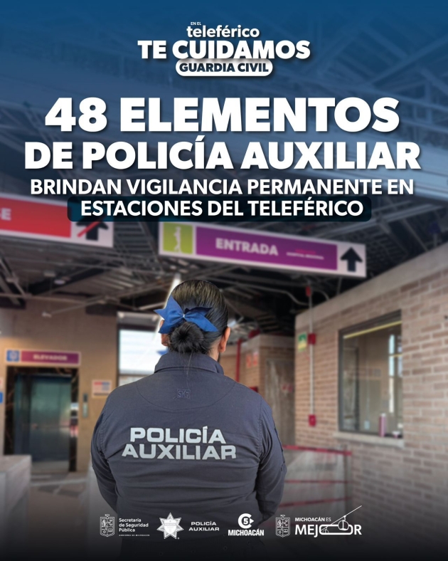 SSP y Policía Auxiliar con vigilancia permanente en el teleférico de Uruapan 